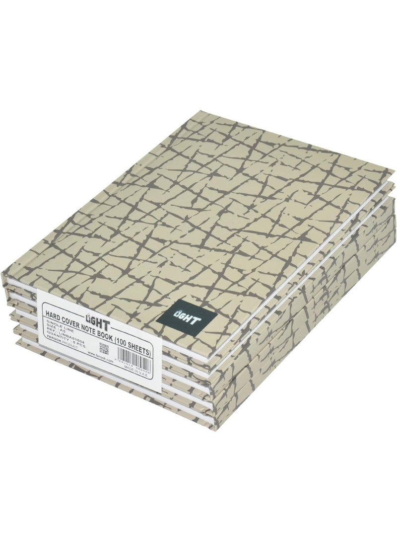 FIS 5-Piece Light Hard Cover Notebook, Single Ruled (100 Sheet) A5 Size - LINBA51504 - Image 1